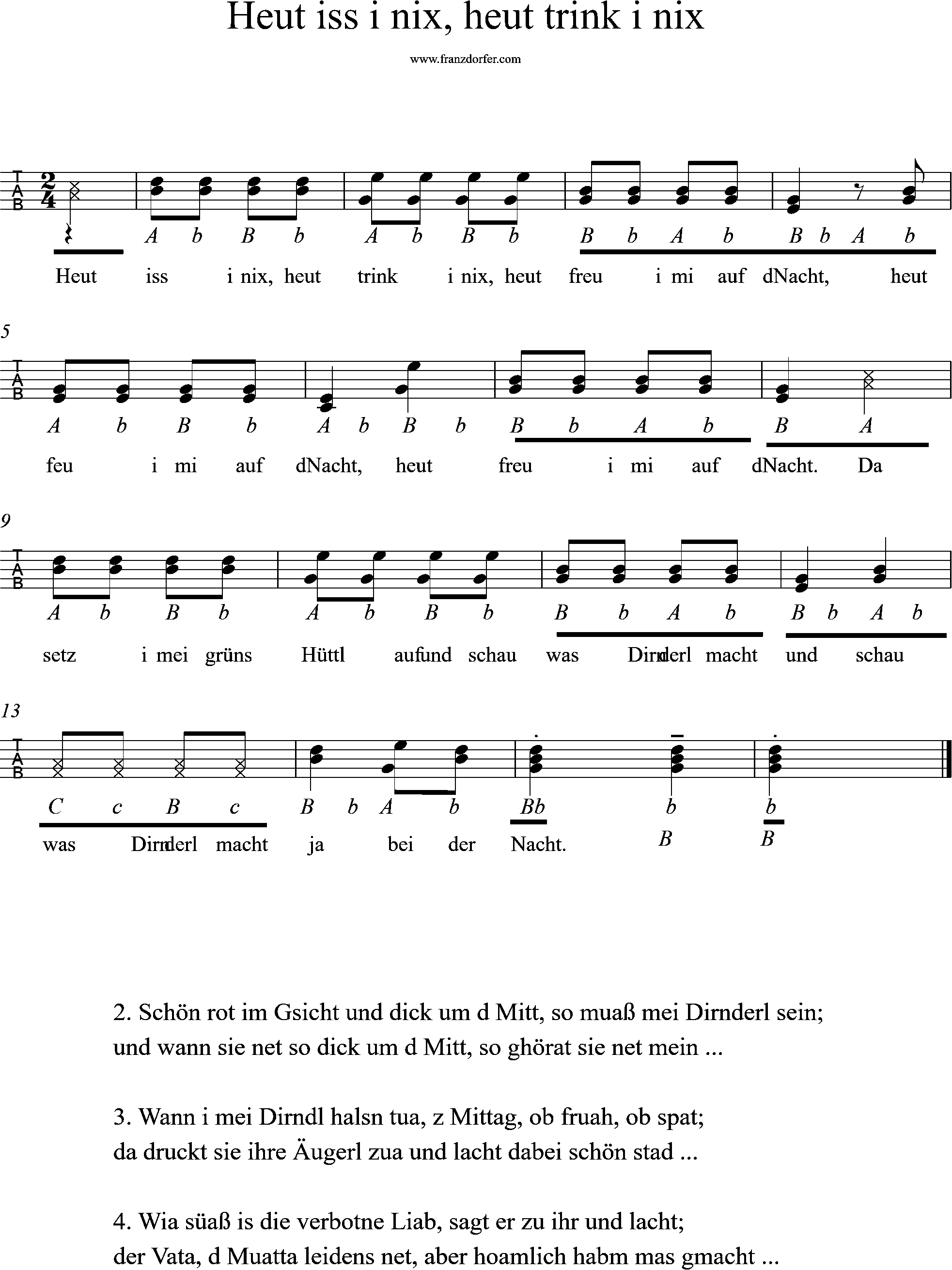 ziachnoten, heut iss i nix, Quetschn steirische lernen , Griffschrift, heit iss i nix